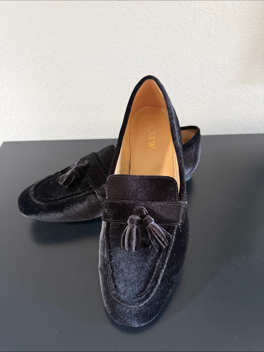 J. Crew Black Velvet Tassel Loafers